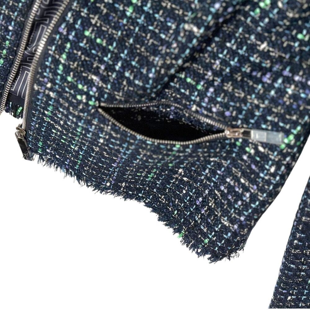 NWT Ted Baker Blazer - Size 8 - Teal Tweed w/ Zipper Details - Picture 15 of 16